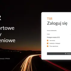 Formularz logowania do systemu TSR z widokiem nocnej drogi.